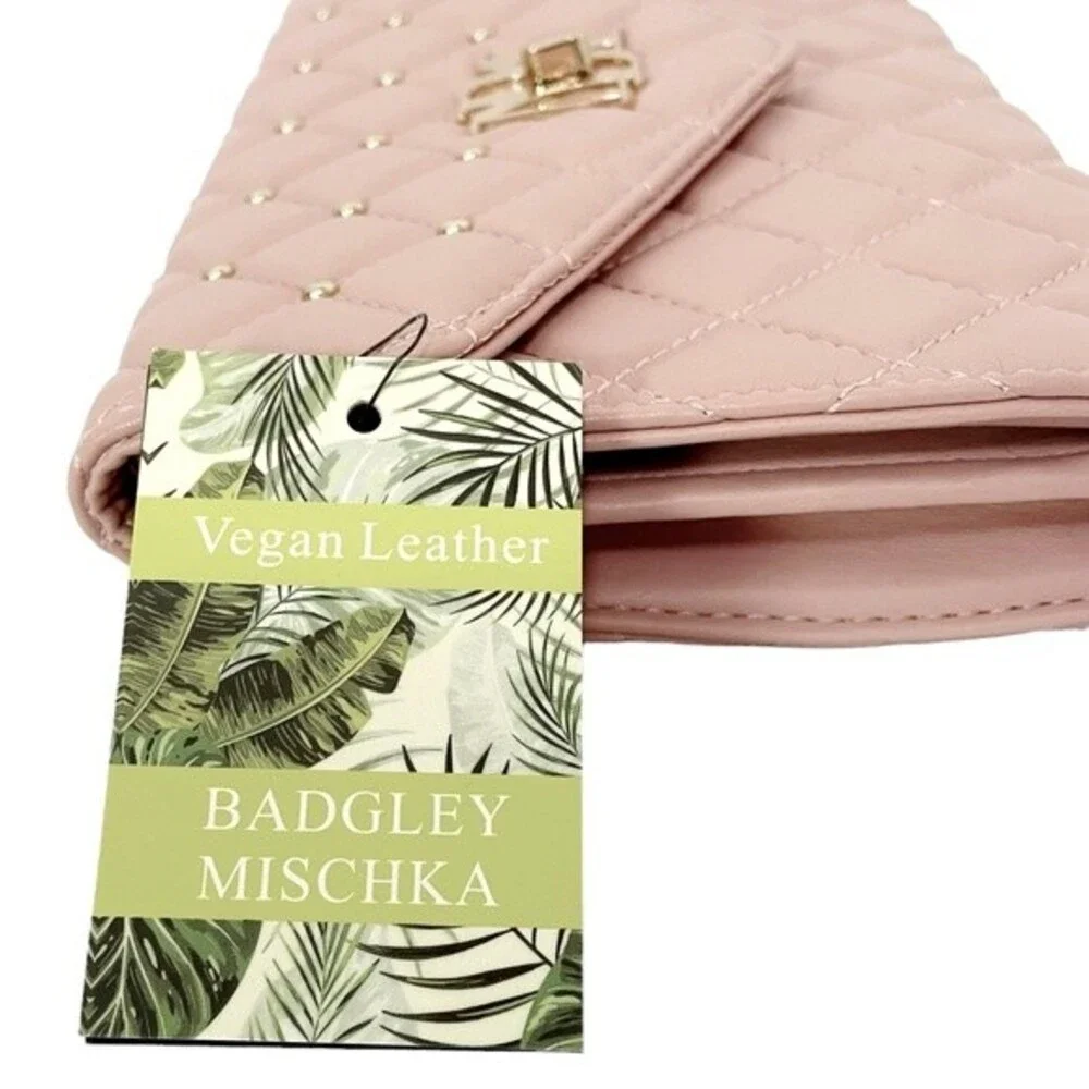 NWT Badgley Mischka Vegan Leather Purse Diamond Quilted Blush Pink Crossbody Bag